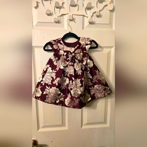 Baby Girl Bonnie Baby Marron Floral Jacquard Dress  Size 12M